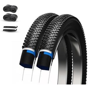 Mountain Bike Tires 24/26x1.95 Inch 2-Pack - Wear-Resistant Foldable Hybrid Tires with 2 Inner Tubes & Levers, Aggressive Tread for Trail, Commuter, Off-Road (24/26x1.95-30TPI)
