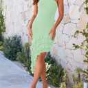 ZESICA Women's 2026 Summer Strapless Bodycon Tube Dress Sexy Off Shoulder Mesh Irregular Ruffle Backless Party Midi Dresses (Green, S)