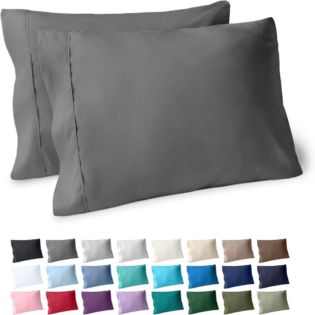 Bare Home Microfiber Pillow Cases - Standard/Queen Size Set of 2 Cooling Pillowcases Double Brushed Grey Pack Easy Care (Standard Pillowcase 2, Grey)