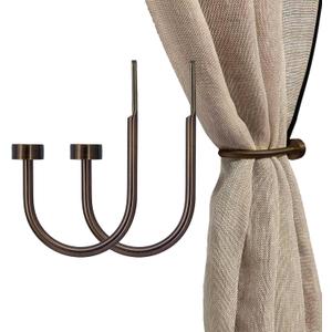 Quality Curtain Holdbacks, Solid Steel Curtain Holdback with Disk Finial,Electroplate Finishes, Set of 2 Window Curtain Tieback Hooks, Antique Bronze