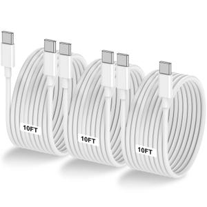 LOFPYE 3-Pack 10FT 60W USB C to USB C Cable, Type C to Type C Cable,Fast Charging Cable for iPhone 16 15 Pro Plus Pro Maxfor Galaxy S24 S23, for iPad Pro/Air, for MacBook Pro/Air and More