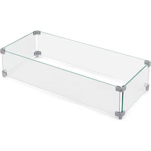 NUU GARDEN 27.6'' x 11.7'' x 6.5" Rectangular Fire Pit Wind Guard, Transparent Tempered Glass, Polished Aluminum Brackets, 3M Anti-Slip Pads, Fit for Best Choice 52-inch Fire Table WG01