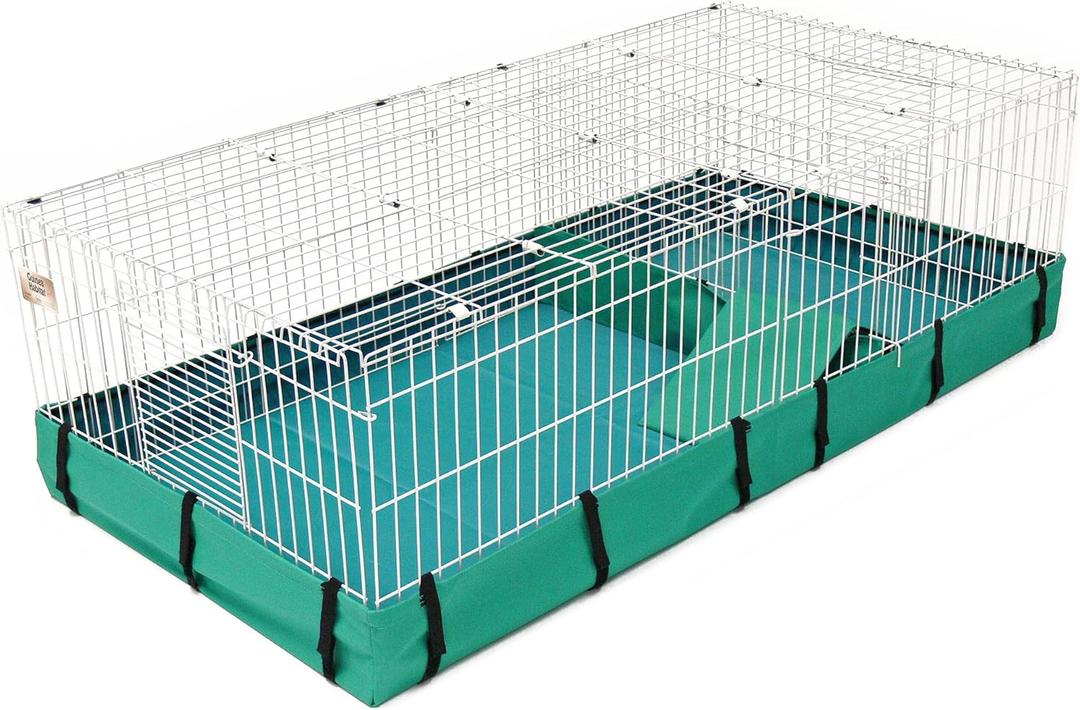 MidWest Homes for Pets Guinea Habitat Plus Cage, Includes Divider Panel and Hinged Top, Washable PVC Canvas Bottom, Expandable Small Animal Cage for Guinea Pigs, 171GHP (White/ Teal)