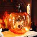 Afirst Halloween Decorations Indoor Lighted Halloween Fall Pumpkins Illuminated Glass Pumpkin with Skull Crow for Thanksgiving Fireplace Tabletop Party Home Bedroom Decor Gift