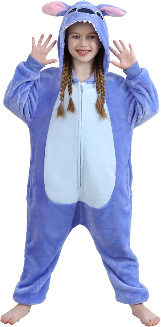 QSTYLE Unisex Children Animal Onesie, Halloween Costume Christmas Pajamas For Girls and Boys 4-13Y (12-13 Years, Bule)