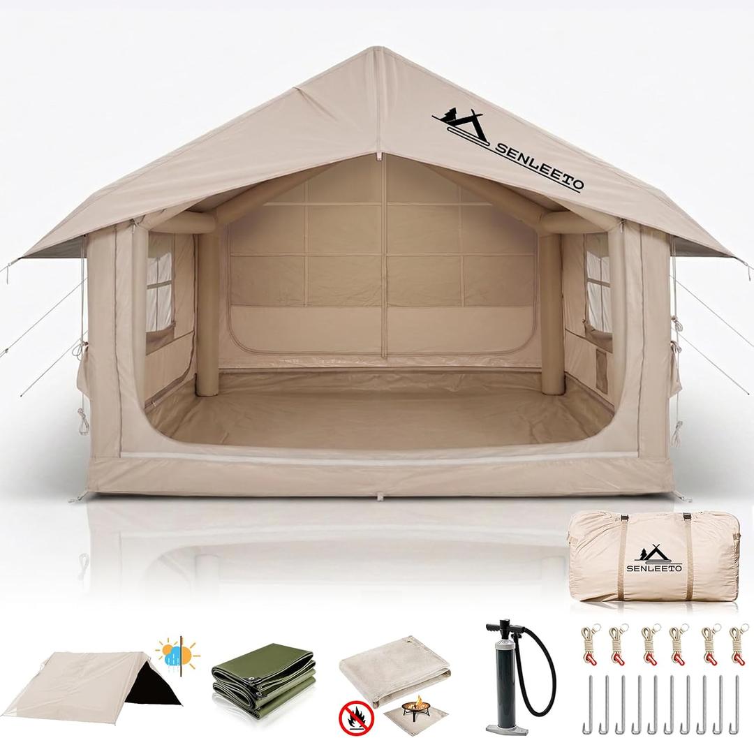 SENLEETO Inflatable Tents for Camping, Large Inflatable Camping Tent with Hand Pump, Easy Setup Tents for 4-6 People, Portable Glamping Tent