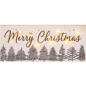 Merry Christmas Decor with Timer LED Lighted Shiny Christmas Tree Decorations Farmhouse Winter Wooden Tabletop Vintage Rustic Sign for Home Table House Kitchen