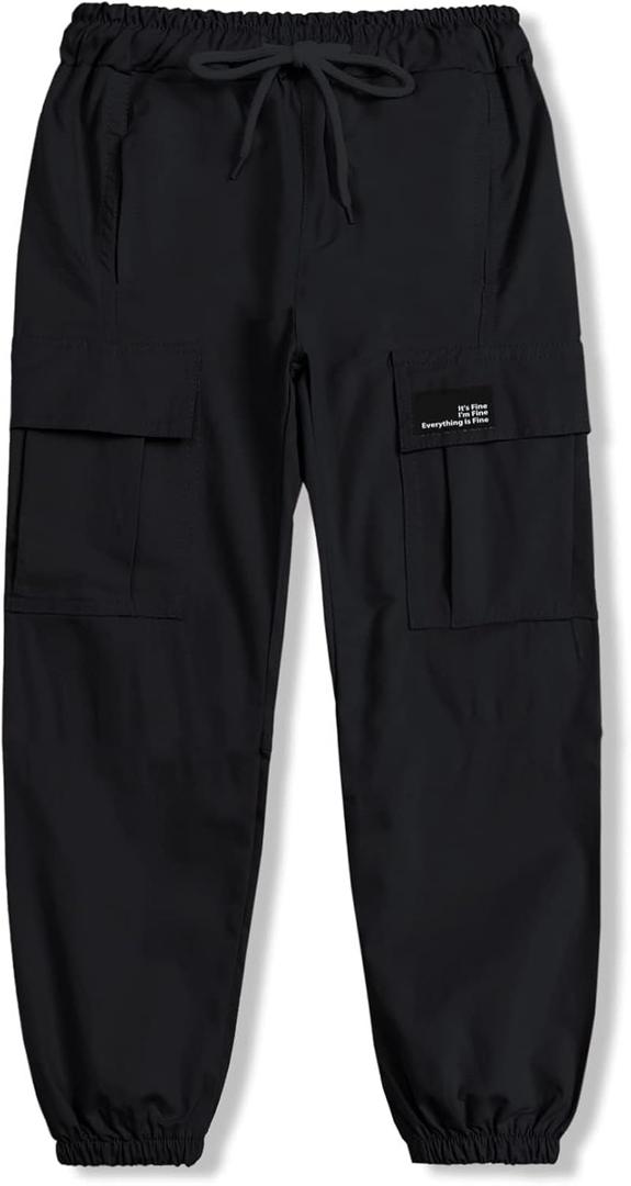 Cromoncent Girls&Womens Cargo Pants Elastic Waist Lightweight Outdoor Jogger Pants (Small, Black)