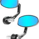 RACOONA Bar End Mirrors, Anti Glare Side View Mirrors for Motorcycle Handlebar, Fits Most with 7/8'' Handlebar (Blue Lense, Oval)