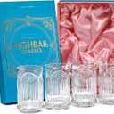 Vintage Art Deco 1920s Highball Cocktail Glasses | Set of 2 | 14 oz Tall Crystal Tumblers for Drinking Mojito, Whiskey Highball, Gin Rickey, Classic Long Bar Drinks | Large Hiball Glassware