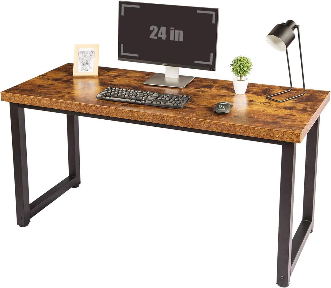 TOPSKY Computer Desk 59 inch Large Office Desk, Gaming Desk Writing Desk, Large Legroom, Metal Frame, 1.88" Thickness Desktop (Rustic Brown)