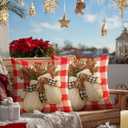 2 x HOMETITUTE Christmas Throw Pillow Covers 18x18 Inch Set of 2 Soft Decorative Knit Mitten Cushion Covers Rustic Farmhouse Holiday Winter Christmas Pillow Cases for Sofa Couch Bed Living Room