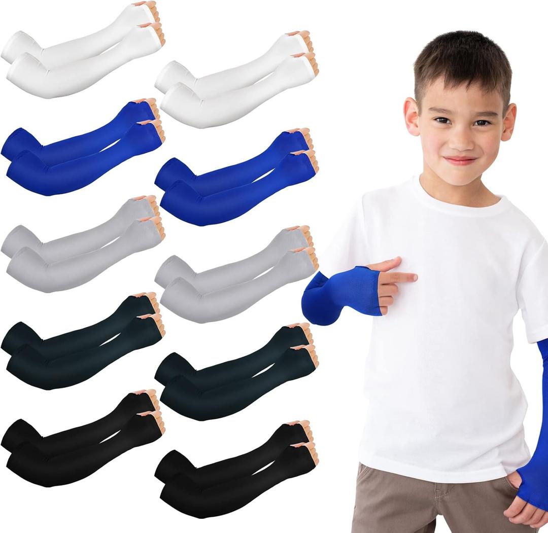Mepase 10 Pairs Arm Sleeves for Kids Arm Sleeves for Boys Uv Sun Protection Cooling Sleeves Youth Sport Compression Sleeves (Multi Colors), One Size