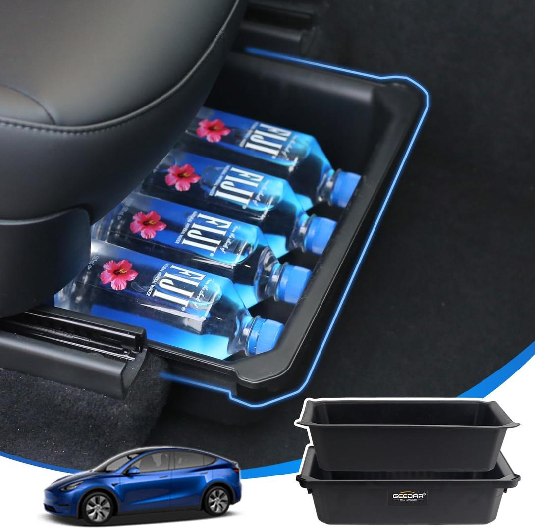 Under Seat Storage Box Organizer for Tesla Model Y (1 pack), Upgraded ABS + TPE Double Layer Hidden Storage Box, Washable Underseat Storage Organizer fit Tesla Model Y Accessories 2021-2024