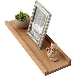 Oak Floating Shelves - Natural Wood Wall Mounted Display Picture Ledge - Home Office Living Room Bedroom Wall Storage Shelf - 6x20 Inch