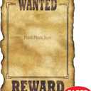 Beistle Western Wanted Signs – 12 Pack, Vintage-Style Wall Poster Decorations Slotted to Hold 8x10 Photos, Old West Party Décor for Western Themes, Cowboy Birthdays, and Saloon Events, 17” x 12”