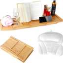 Bathtub Tray Table and Bath Pillow, Expandable and Foldable Bath Caddy Tray for Tub, Luxury Bathtub Accessories