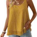 Womens Tank Tops Flowy Sleeveless Summer Boho Tank Top for Women Casual Crewneck Strap Lace Camisole Shirts (Medium, Yellow)