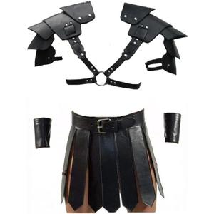 Gladiator Kilt Men Adult Medieval Knight Leather Belt Shawl Gladiator Costume (Black)
