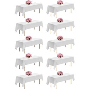 VEVOR White Tablecloths for Rectangle Tables, 10 Pack, 60 x 102 Inches, Reusable and Machine Washable Table Clothes, Wrinkle-Resistant Polyester Fabric Table Covers for Wedding, Party, Banquet