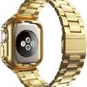 Compatible with Apple Watch Ultra 3/2/1 Band and Case, Stainless Steel Metal Chain with TPU Cover, Smart-Watch Link Bracelet Strap for men, Wrist-Band for i-Watch Ultra, 49mm, Gold