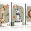 SUAXTCCR 3Pcs Boho Nursery Canvas Wall Art Jungle Safari Animals Wall Decor Pictures Kids Room Giraffe Lion Zebra Prints for Baby Boy Girl Children's Room Bedroom Decoration, 16x24 inch