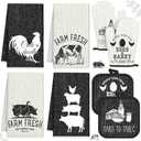 VitalCozy Oven Mitt Set 4 Farmhouse Dish Towels 2 Rustic Square Potholders 2 Decorative Heat Resistant Glove for Cooking Baking Home Gifting