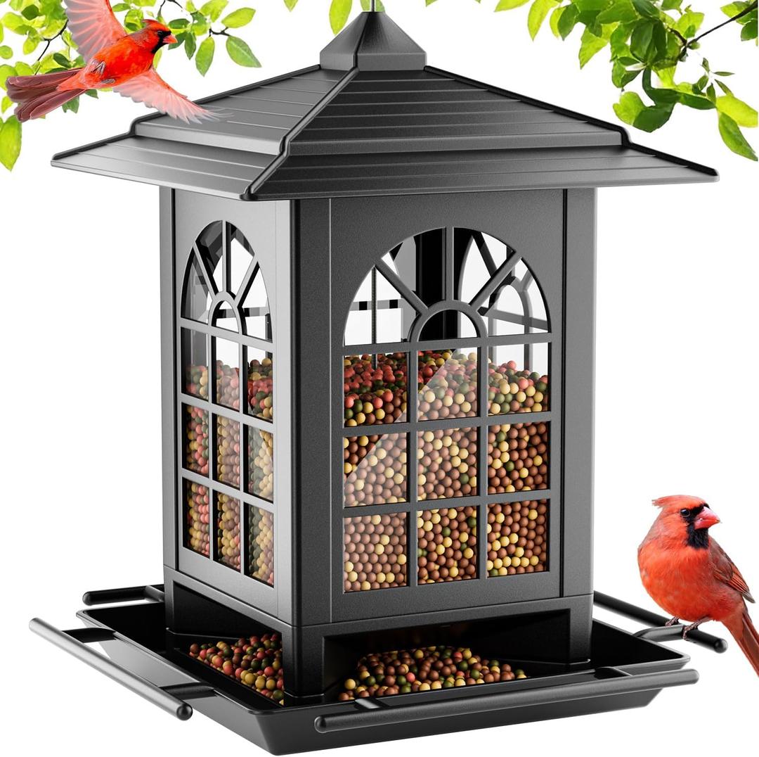 Birdream Bird Feeders for Outdoor Hanging, Assembly Required, 1-Min Easy Setup, Classic Courtyard Design, Attracting Cardinals Chickadees Goldfinches & Sparrows - Black
