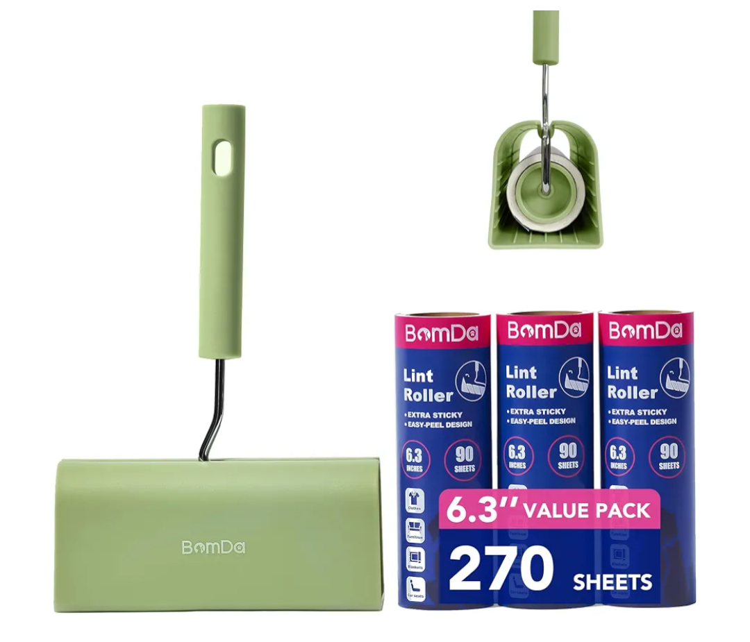 Extra Sticky Large Surface Lint Roller, 6.3'' Giant Lint Roller for Pet Hair, 270 Sheets/ 3 Refills, Long Handle Lint Remover for Clothes, Furniture, Dog & Cat Hair Remover