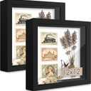 Picrit Shadow Box Frame 12x12 Set of 2, Display Case Box with High Definition Real Glass and Black Back for Memorabilia, Baby Items, Wedding Memories, Crafts, Tickets and Photos, Black