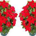 Artificial Poinsettia Christmas Tree in Pot, 28 Inch Faux Red Holiday Tree Decor, Christmas Tabletop Tree Arrangement, Indoor Outdoor Christmas Decoration for Home, Entryway, Front Porch (Red)