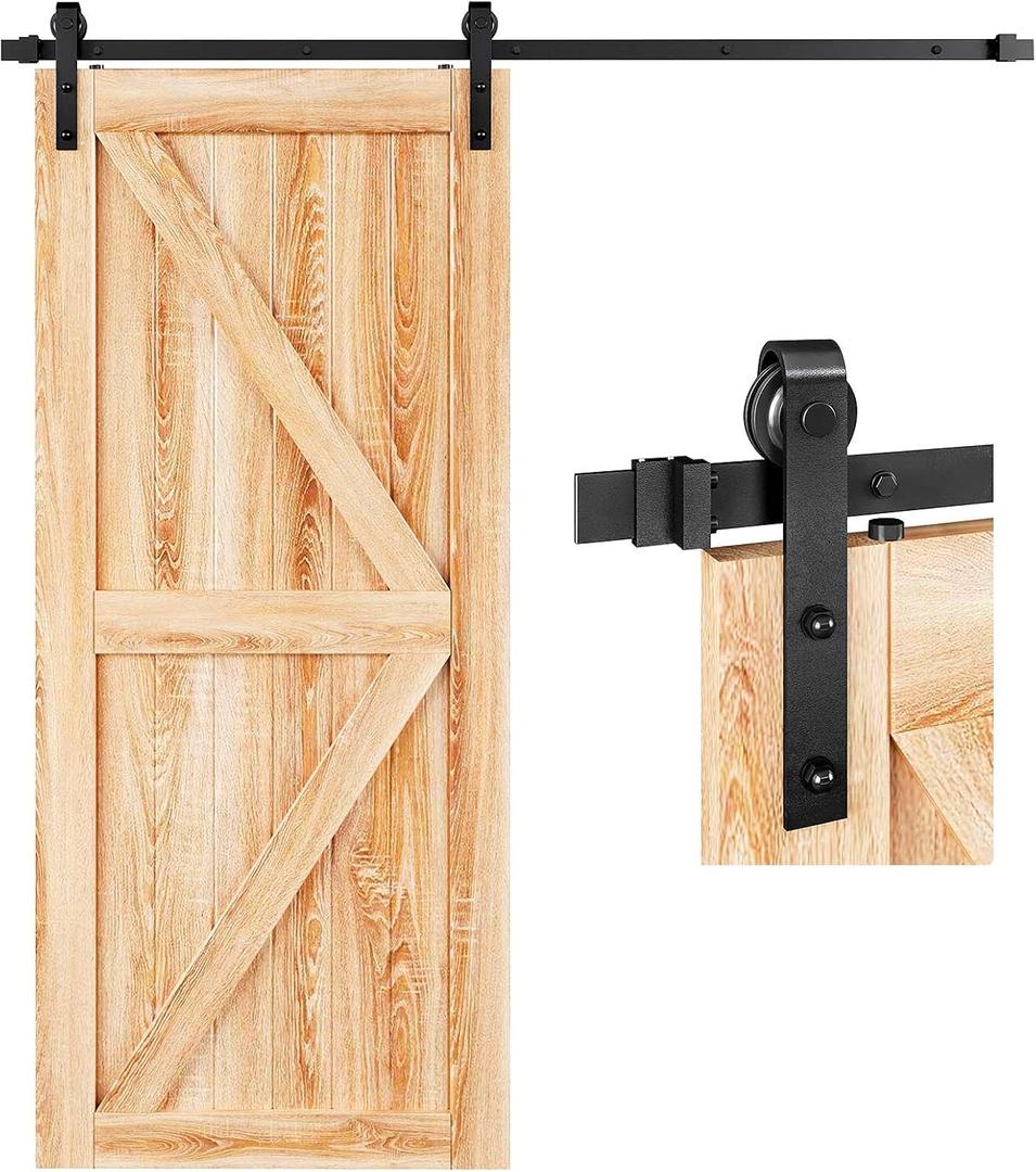EaseLife 6.6 FT Sliding Barn Door Hardware Track Kit,Basic J Pulley,Slide Smoothly Quietly,Easy Install (6.6FT Track Kit for 36"~40" Wide Single Door)