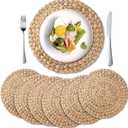 6 Pack, Round Woven Placemats, Natural Water Hyacinth Wicker Placemats, Braided Straw Table Mats, Charger Plates for Dining Table, Fall, Thanksgiving, Christmas (13.8 inch)