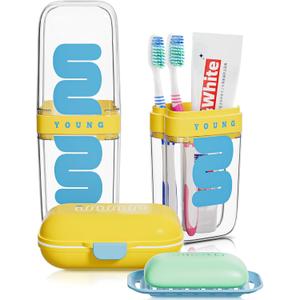 VITVITI Travel Soap Case Container, Portable Toothbrush Travel Case Dish Tray, 7.88 Inch Toothpaste Traveling Toothbrush Holder Set with Cover for Trip/Bathroom/Camping, Yellow