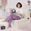 Folding Sofa Bed, 4 in 1 Convertible Sleeper Chair with Pillow, Single Memory Foam Fold Out Chair Bed, Modern Floor Futon Sofa Couch Mattress for Living Room/Guest/Apartment,Beige