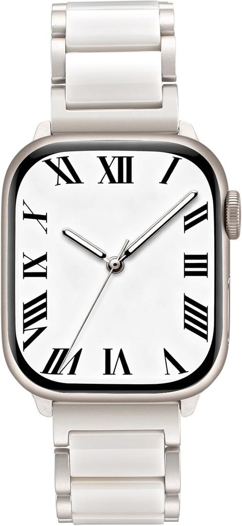 V.R.HOPE Apple Watch Band for Women 38mm 40mm 41mm 42mm Fashion Rose Gold Stainless Steel Metal Strap with Resin Inlay, Fashion Bracelet Compatible with iWatch Series 11 （Starlight+Starlight)