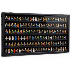 Minifigure Display Case- 6 Layers, Flip-Up Doors with Support, Acrylic View Window, Handmade Wooden Case for Collectible Figures