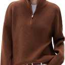 SUUKSESS Women Cashmere Blend Oversized Quarter Zip Pullover Sweater Long Sleeve Collared Ribbed Knit Jumper Tops (Large, Caramel)