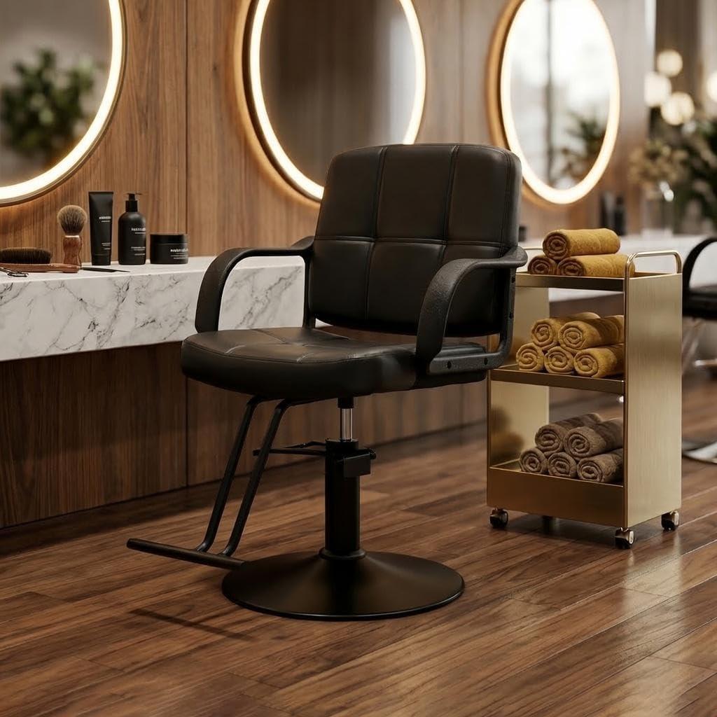 GDFStudio Professional Barber Chair for Hair Stylist, Hydraulic Salon Styling Chair with 360° Swivel, Adjustable Height, Heavy Duty Steel Frame, PU Leather, 350 LBS Capacity, Black