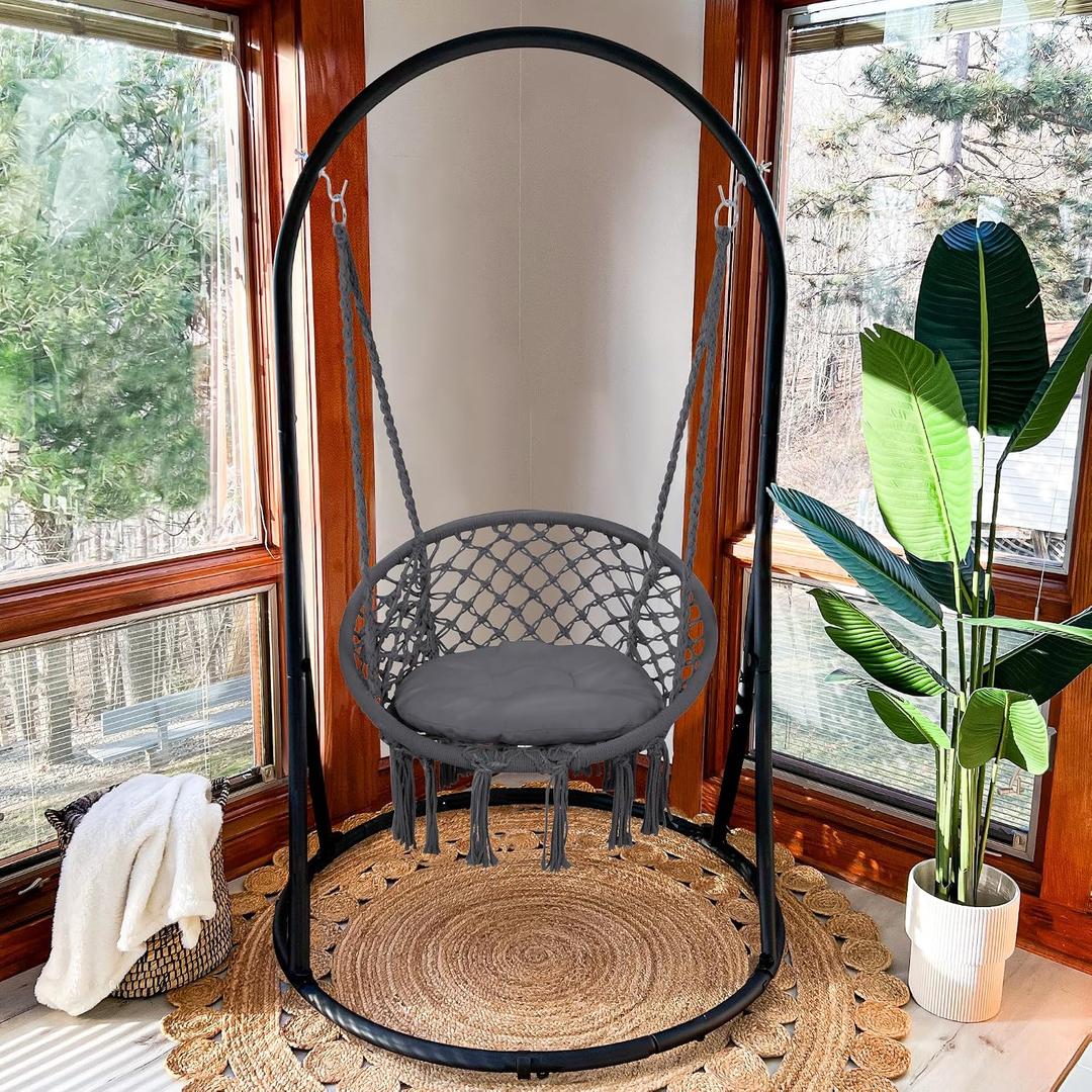 SUNCREAT Indoor Hammock Swing Chair with Stand, Hanging Chair Outdoor with Stand, 330 lbs Capacity, Patent Pending, Grey