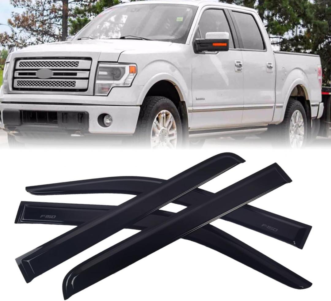 Window Visor Shield Deflector Guard for Ford F150 2004-2014 Only, 4Pcs Window Visor Guard Window Wind deflectors for Ford F150 2004-2014 Only,Tape-on Type