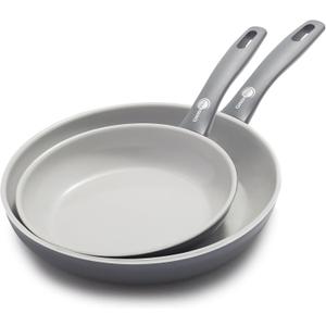 GreenPan Dover 8" and 10" Frying Pan Skillet Set, Healthy Ceramic Nonstick Coating, PFAS-Free, Dishwasher Safe, Comfort Grip Handle, Gray