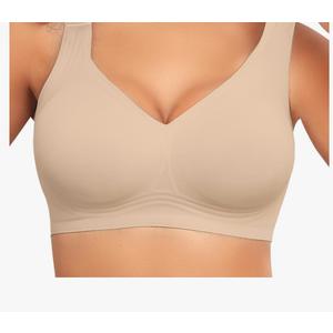 PoseFree Womens Seamless Wireless Supportive Bra Push Up Comfort Soft No Underwire Full Coverage T-Shirt Bra XL Nude
