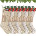 Jenaai 8 Set Christmas Stockings, 18 Inch Large Knitted Xmas Hanging Stocking Decorations with 8 Name Tags 1 Marker Double Sided Stockings for Christmas Decor Gifts (Red Green,Diamond)