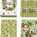 Artoid Mode Holly Berry Merry Christmas Kitchen Towels Dish Towels, 18x26 Inch Leaves Wreath Winter Holiday Decoration Hand Towels Set of 4
