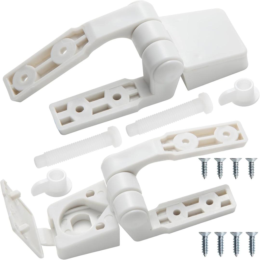 White Plastic Toilet Seat Hinge Replacement Fits Most plastic toilet seat covers with Bolts Screw and Nuts-1 pair