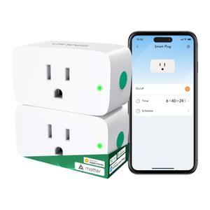 Winees Matter Smart Plug 2 Pack, Smart Outlet Work with Alexa, Apple Home, Google Home, SmartThings, 15A/1800W Max for Home Automation, APP Remote Control,Timer&Schedule, 2.4G Wi-Fi Only
