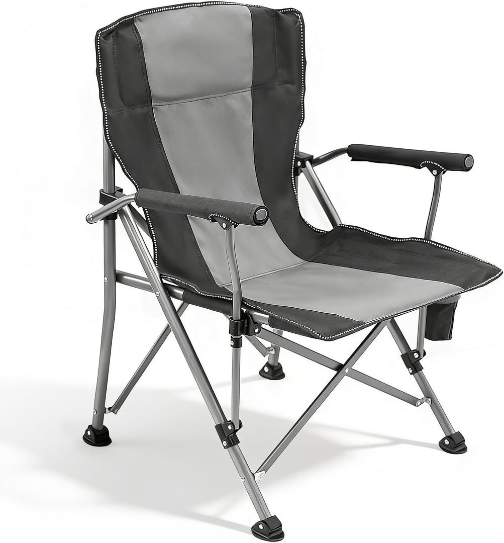 WILDROOTS Heavy Duty Camping Chair 500LBS Capacity, Portable Outdoor Chair Durable Padded Folding Chair Beach, Fishing