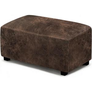 ANARACHON Leather Like Ottoman Cover, Stretch Small/Large Square Ottoman Covers, Rectangular Ottoman Slipcovers with Non-Slip Elastic Bottom for Footstools (X-Large, Brown)