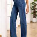 Sidefeel Women's Straight Leg Jeans High Waisted Stretchy Elastic Waist Trendy Wide Leg Denim Pants Dark Blue Size 14